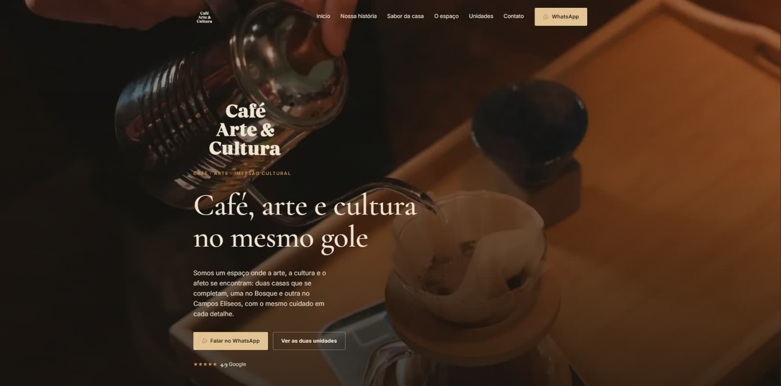 Landing page do Café Arte & Cultura